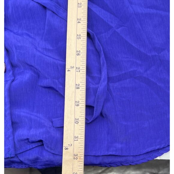 Eva Vintage Women's Button-Up Blouse W/ Waist Tie 100% Polyester Size Large blue - Picture 6 of 7